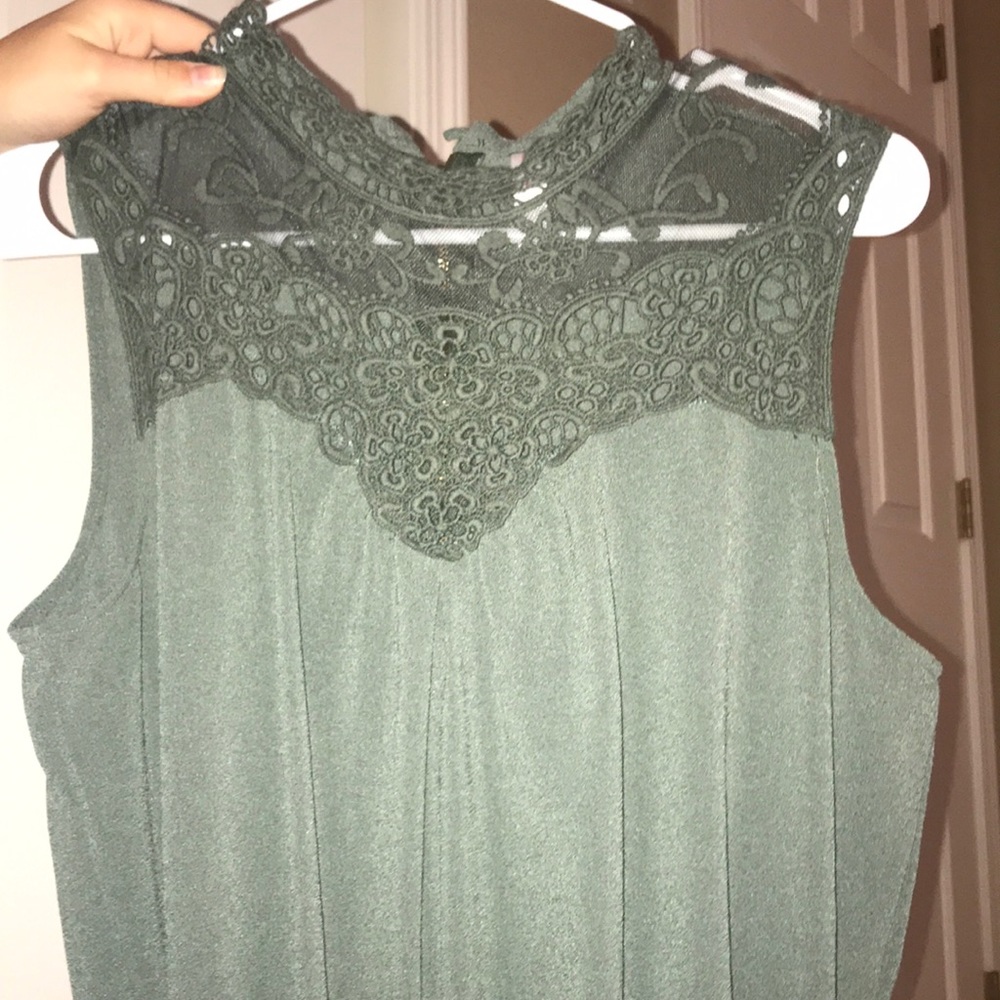 Green crochet lace romper